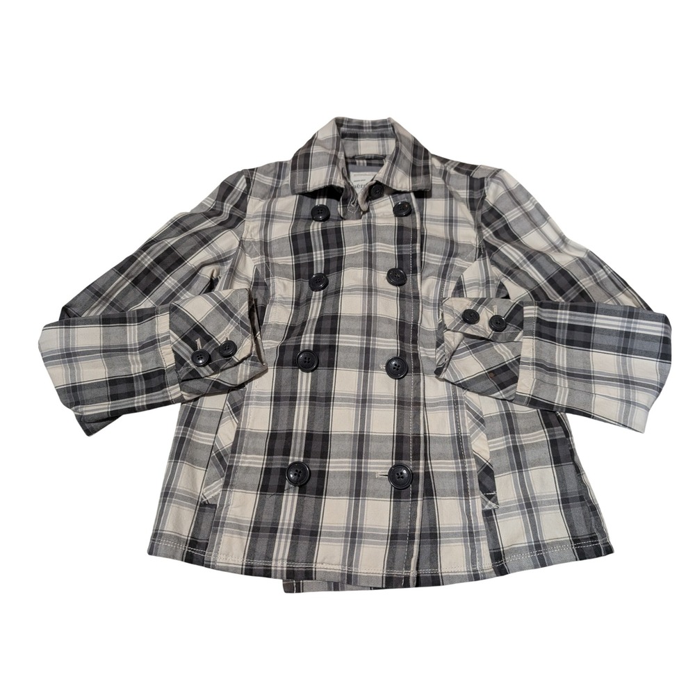Aeropostale Shacket Women M Grey Plaid Double Breasted Cotton Y2K Jacket Coat